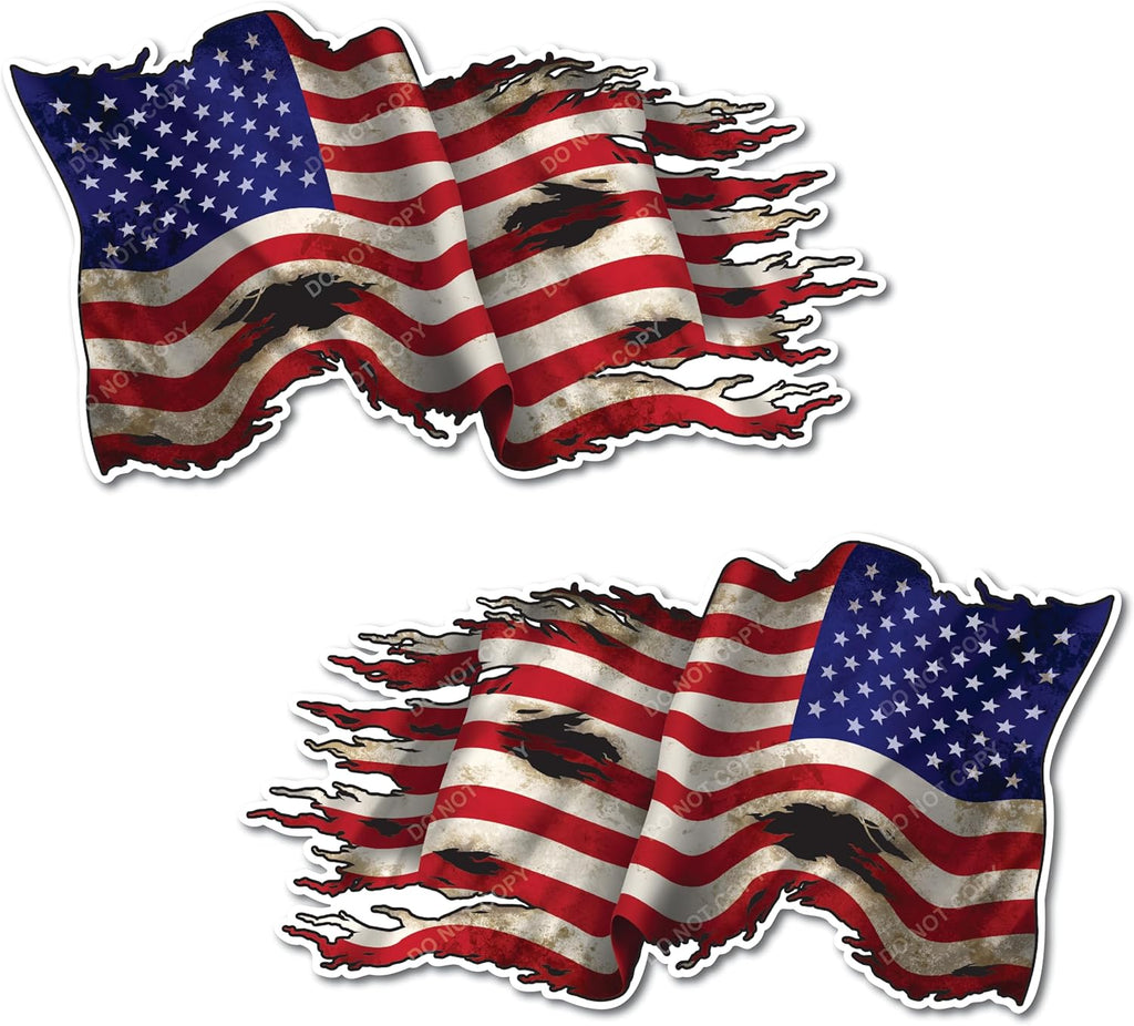 New Tattered Waving USA American Flag Vinyl Decal Army Navy Military Country Stickers Car Truck