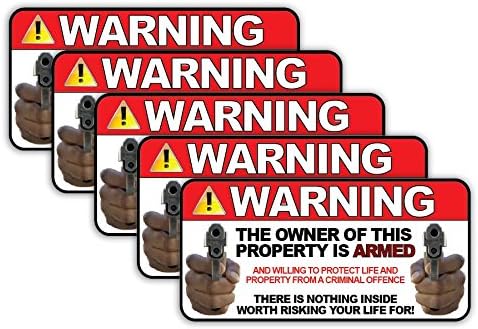 5 pack of Owner is Armed Warning Stickers 2nd Amendment decals Anti-Theft Security Burglar