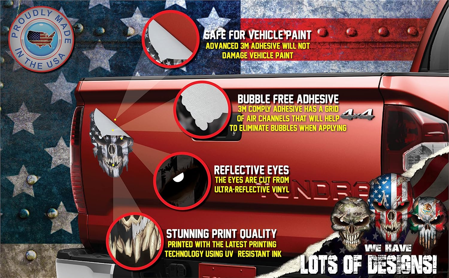 5 Pack Blue Lives Matter TBL Skull USA American Flag Decal Sticker CAR Truck