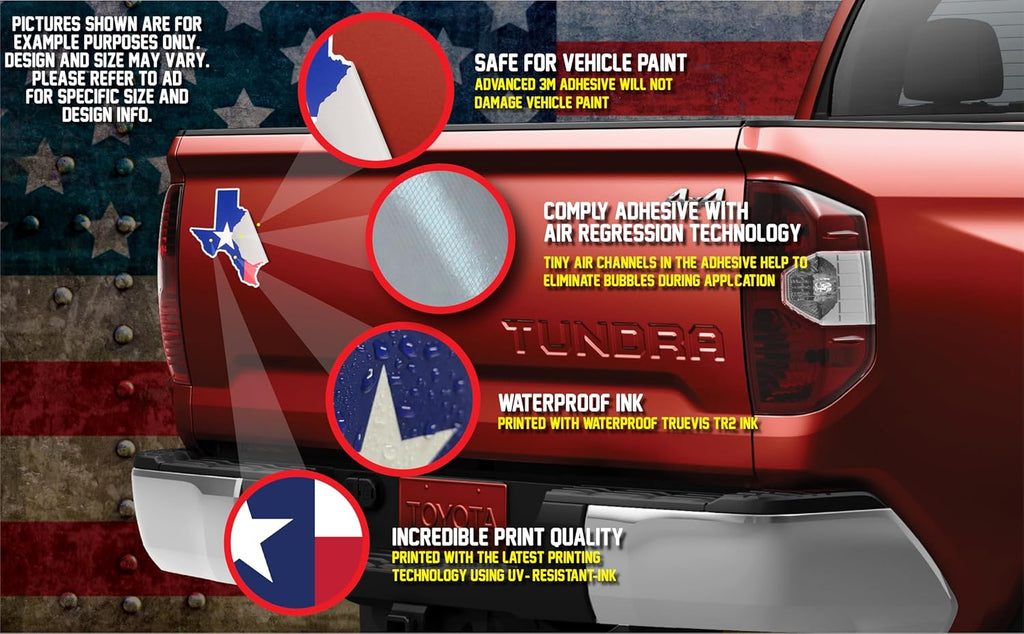 Decals by Haley 3 Pack Texas Flag Sticker Shaped Like Texas Flag Decal Pack for Car Truck Vehicle Window Vinyl Decals State Seal - Safe for Vehicle Paint Laptop Decal Bumper Sticker