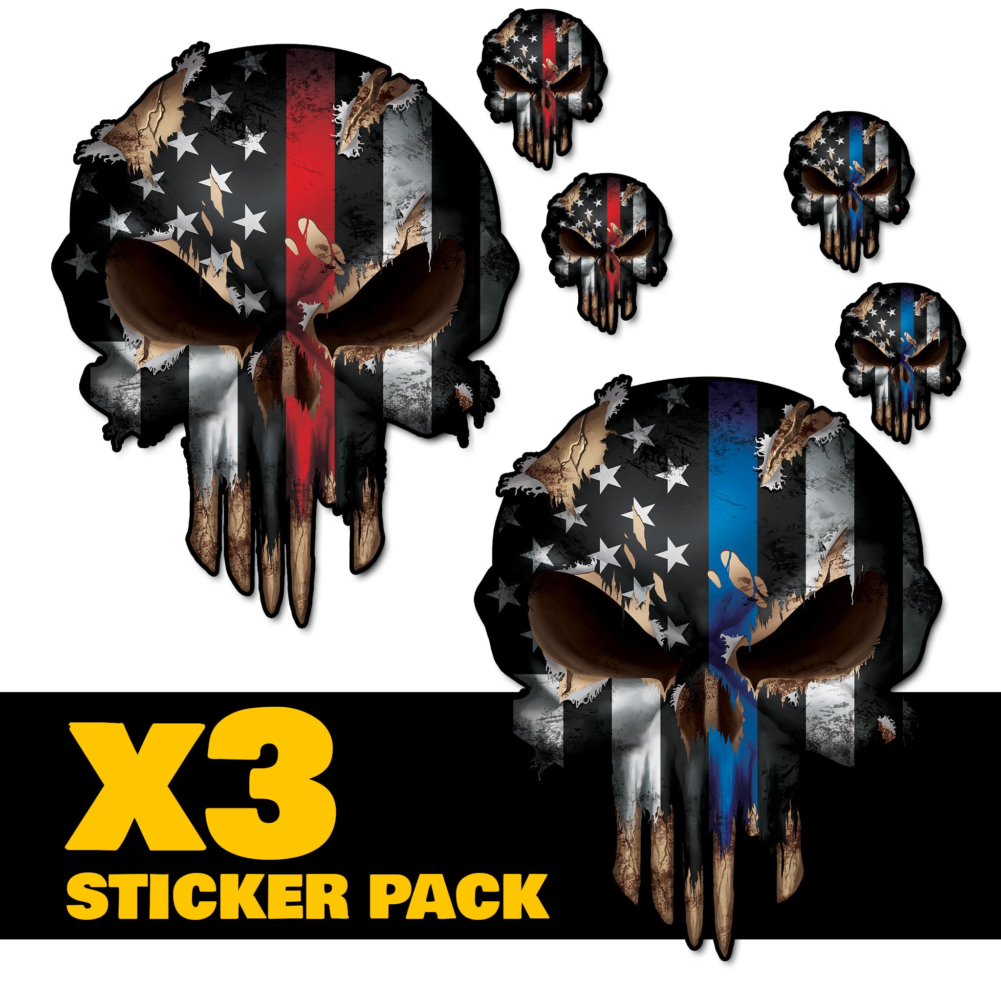 Sticker Pack - 3 Pack Thin LINE Skull American Flag Police Officer Blue Lives Matter Sniper Vinyl Decal Stickers Car Truck Sniper Marines Army Navy Military Graphic