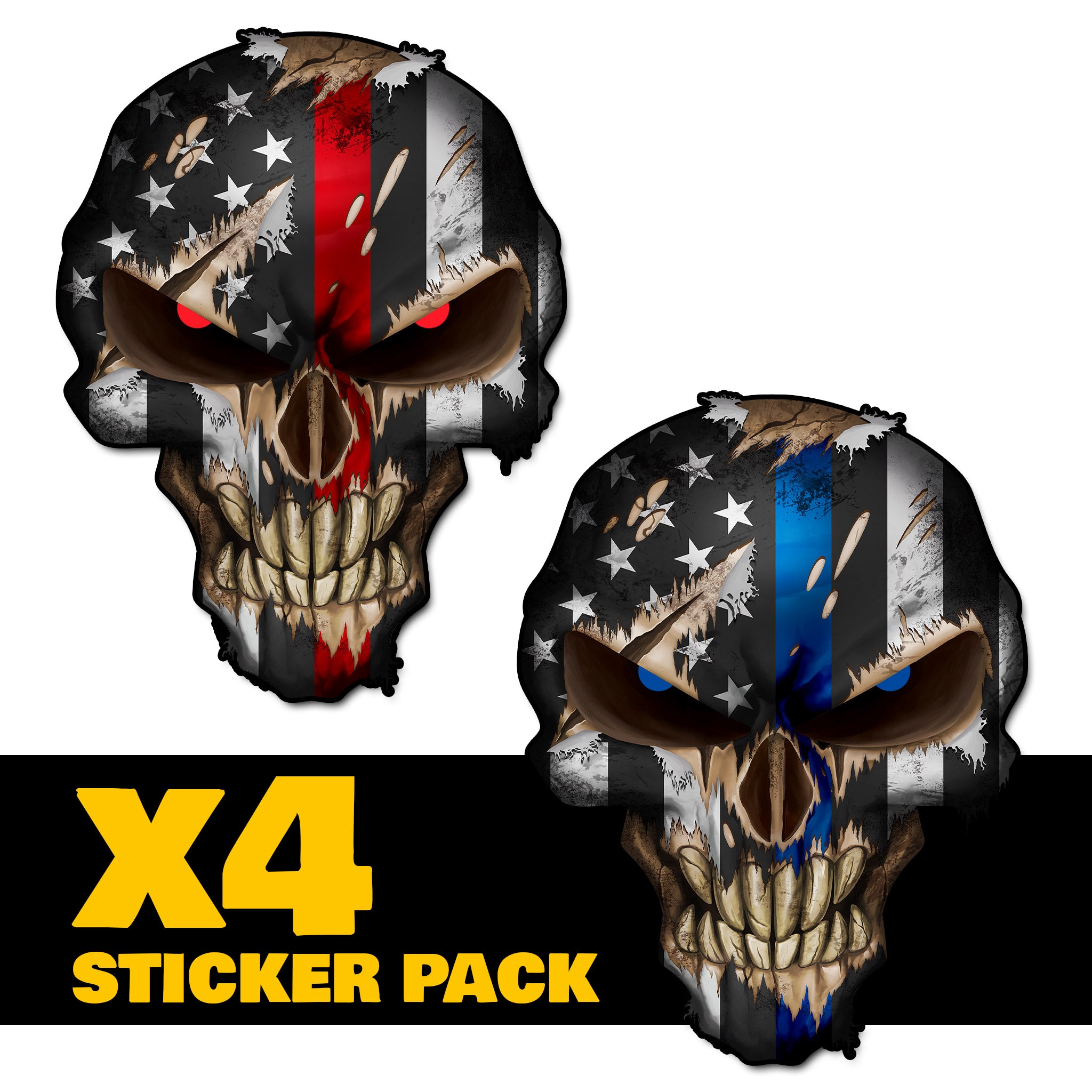 Sticker Pack - Thin Red Line Skull Small Pack of 4 Fire Fighters American Flag Vinyl Decal Sticker Car Truck