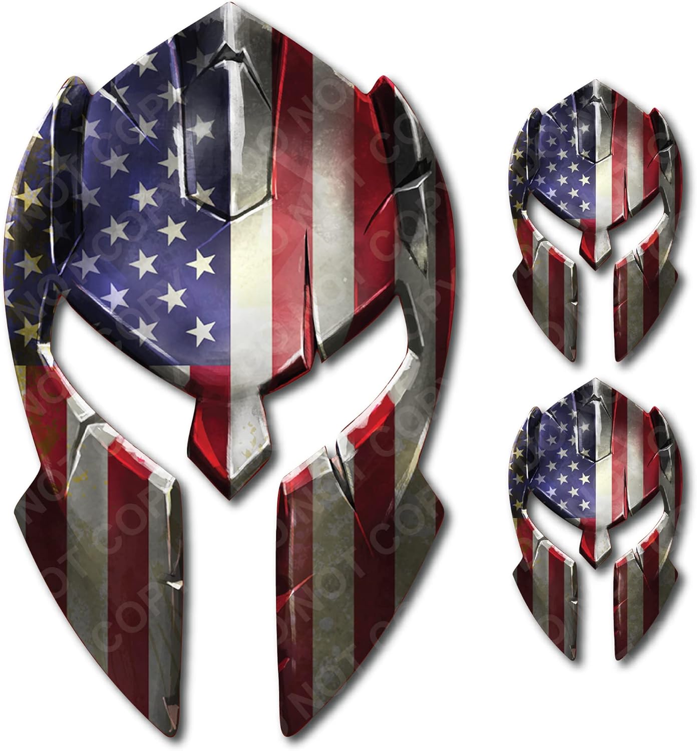Thin Spartan Gladiator Helmet Decal Bumper Sticker for Car Truck Auto Universal fit Peel and Stick 3M Adhesive to Honor Dispatch Tow Truck EMS First Responder (American Flag)