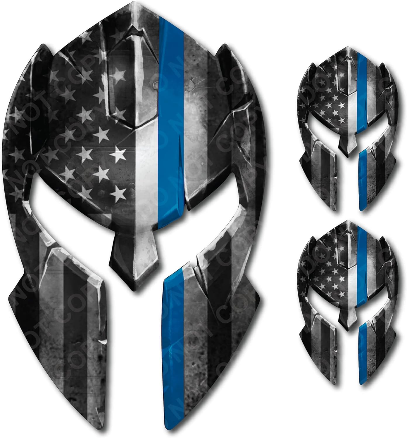 Thin Spartan Gladiator Helmet Decal Bumper Sticker for Car Truck Auto Universal fit Peel and Stick 3M Adhesive to Honor Dispatch Tow Truck EMS First Responder (Blue Line)