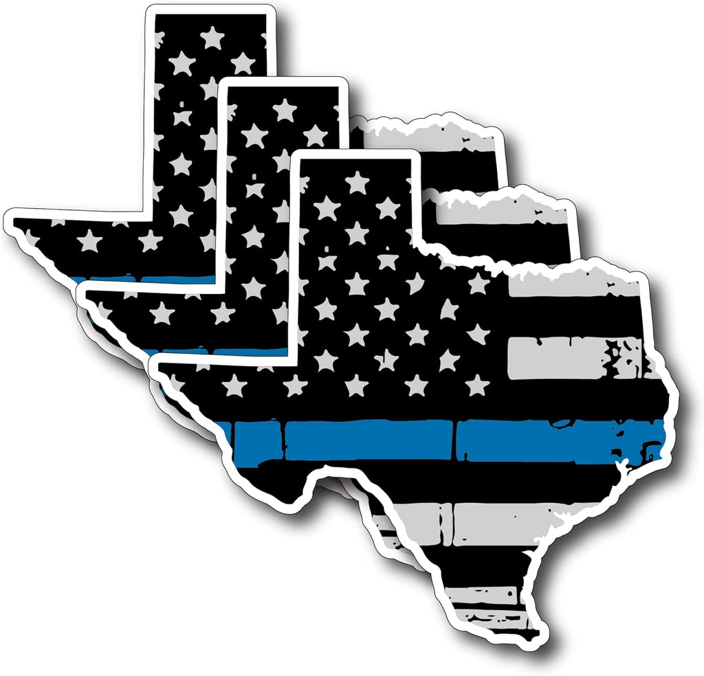 3 Pack of State of Texas Shaped Thin Blue Line Police Officer Tattered BLM American Flag Grunge Style Vinyl Decal Sticker Car Truck 5" x 4.7"