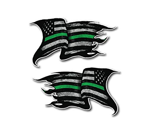 Sticker Pack - Tattered Distressed Thin Green Line Green Lives Matter Flag Military Soldier Army Navy Decal Sticker for Car Truck Auto Glass Safe for Paint - Bubble Free Adhesive