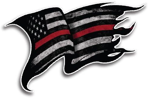 Tattered Distressed Thin Red Line Flag Firefighter Fire Department Fire Truck Red Lives Matter Decal Sticker Car Truck RLM
