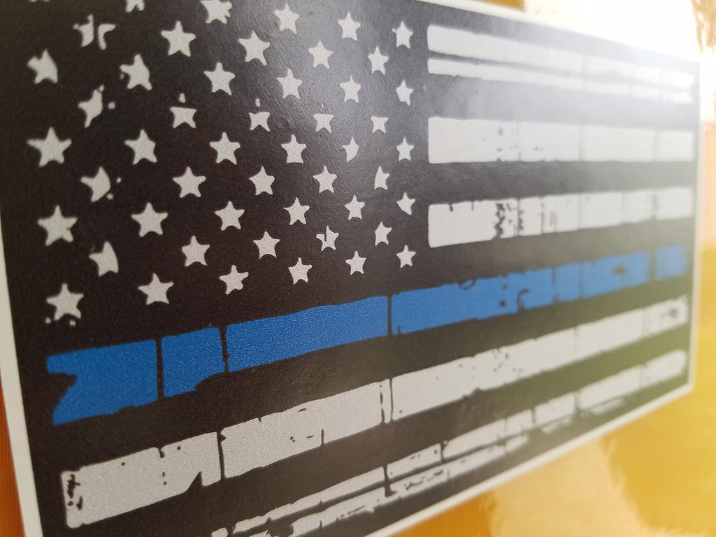10 Pack Tattered Flag Thin Blue Line Police Officer BLM American Distressed Vinyl Decal Blue Lives Matter Sticker Car Truck 5.5" x 3" Grunge Flag