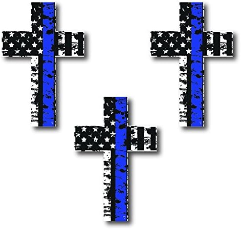 3 Pack of Thin Blue Line Cross Decals Police Officer BLM American Flag Vinyl Decal Sticker Car Truck (Blue Line)