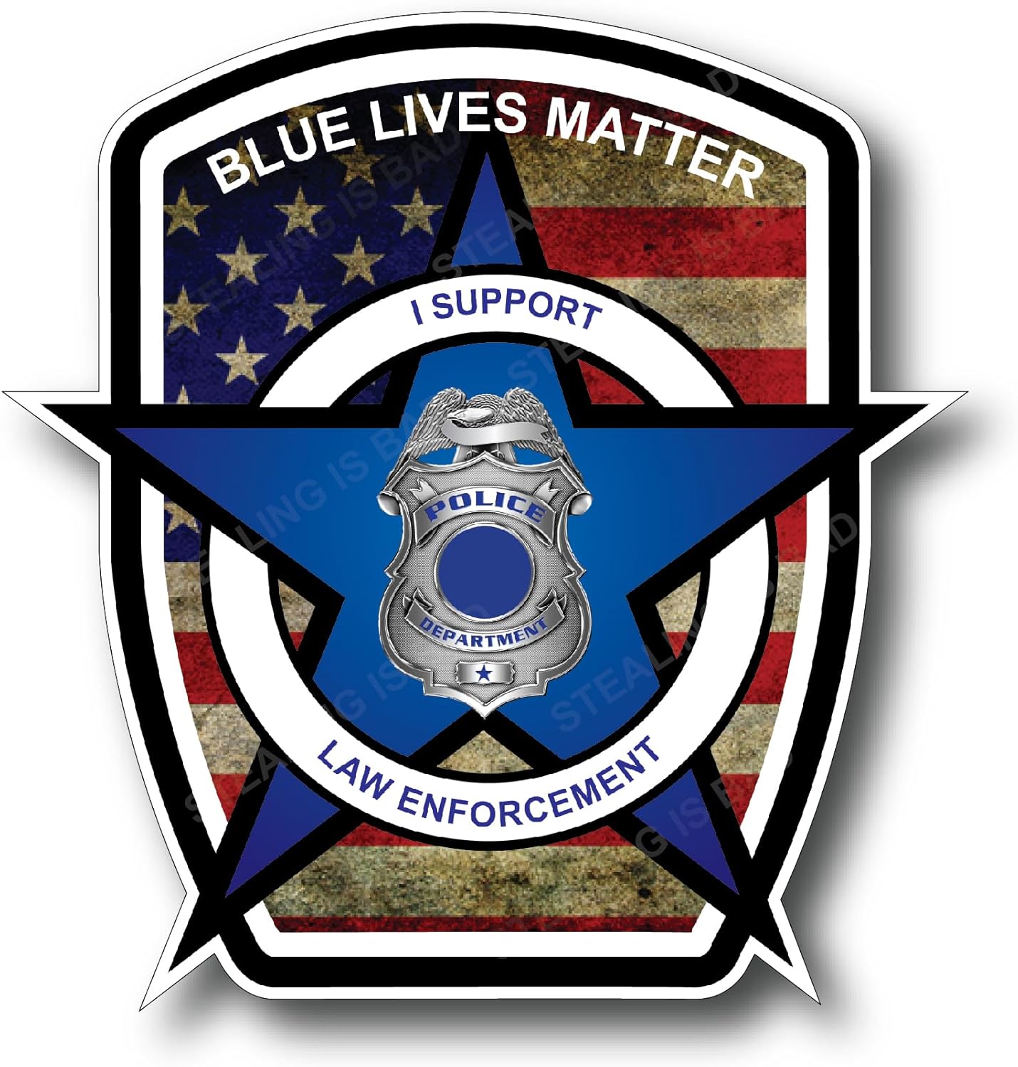 Thin Blue Line Police Officer American Flag Vinyl Decal Sticker 3M Peel and Stick Bubble Free Vinyl Car Truck 5" x 5"