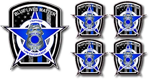 5 Pack of Thin Blue Line Police Officer BLM American Flag Vinyl Decal Sticker Car Truck