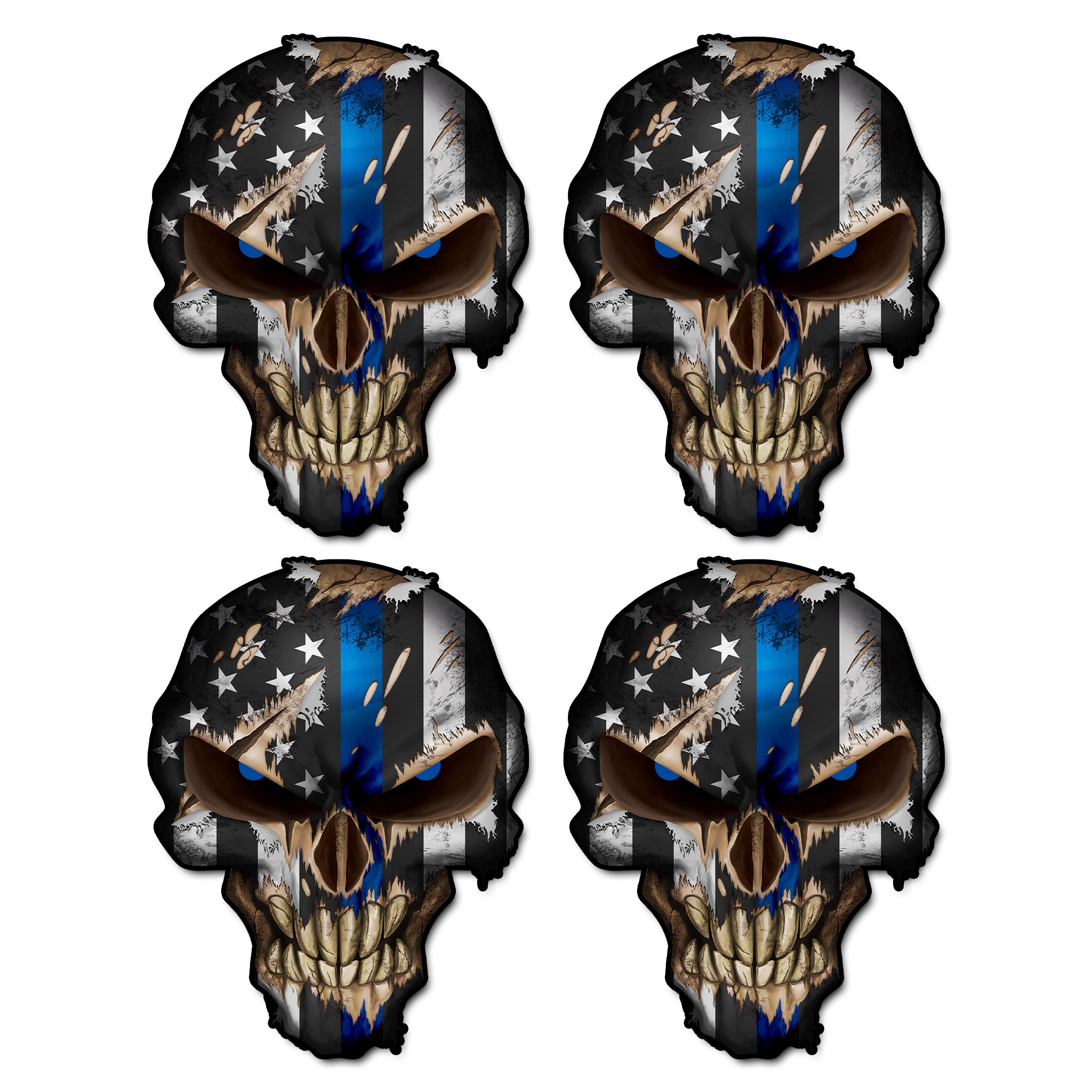 Sticker Pack - Thin Red Line Skull Small Pack of 4 Fire Fighters American Flag Vinyl Decal Sticker Car Truck