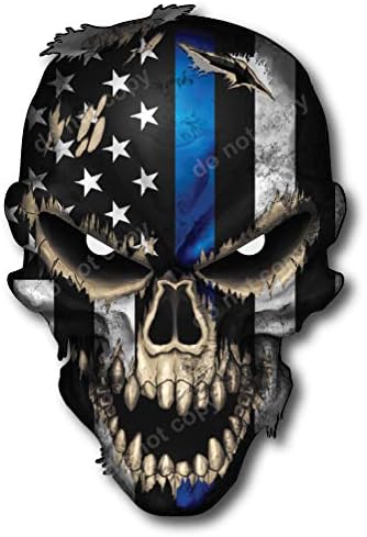 Thin Blue Line Skull American Flag Police Officer Blue Lives Matter Sniper Vinyl Decal Stickers Car Truck Sniper Marines Army Navy Military Graphic