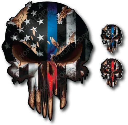 Sticker Pack - 3 Pack Thin LINE Skull American Flag Police Officer Blue Lives Matter Sniper Vinyl Decal Stickers Car Truck Sniper Marines Army Navy Military Graphic