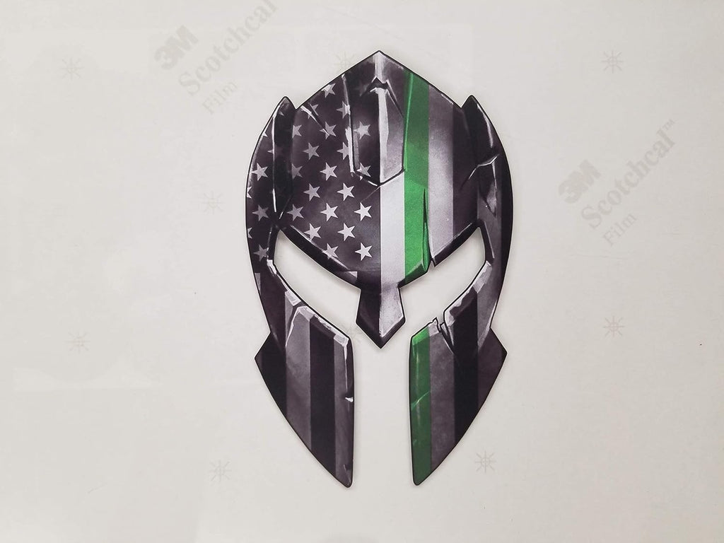 Decals by Haley 3 Pack Thin Green Line Spartan Helmet Decal Distressed Tattered USA Gladiator American Flag Sticker Gun 2nd Amendment Molon Labe