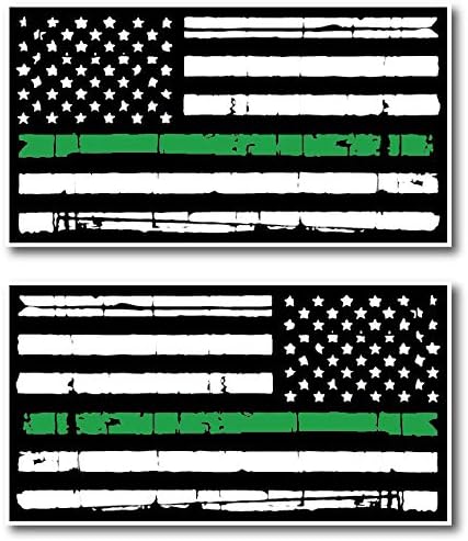 Sticker Pack - Thin Green Line Tattered TGL Support The Military Veterans Decal Sticker American Flag Car Truck  5.5" x 3"
