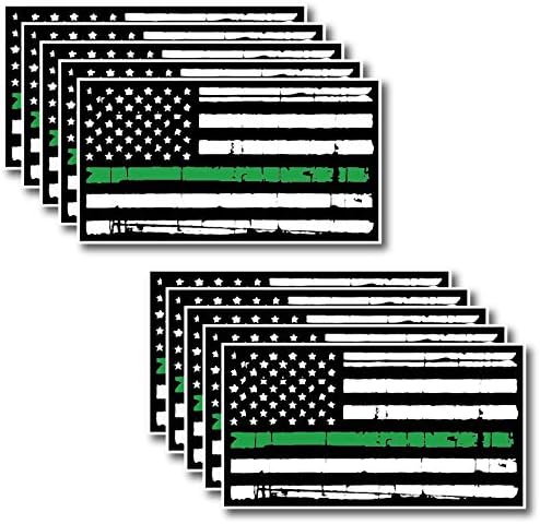 Sticker Pack - Thin Green Line Tattered TGL Support The Military Veterans Decal Sticker American Flag Car Truck  5.5" x 3"