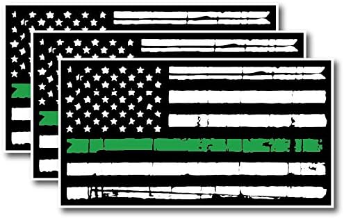 Sticker Pack - Thin Green Line Tattered TGL Support The Military Veterans Decal Sticker American Flag Car Truck  5.5" x 3"