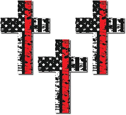 3 Pack of Thin Red Line Cross Decals Police Officer BLM American Flag Vinyl Decal Sticker Car Truck (Red Line)