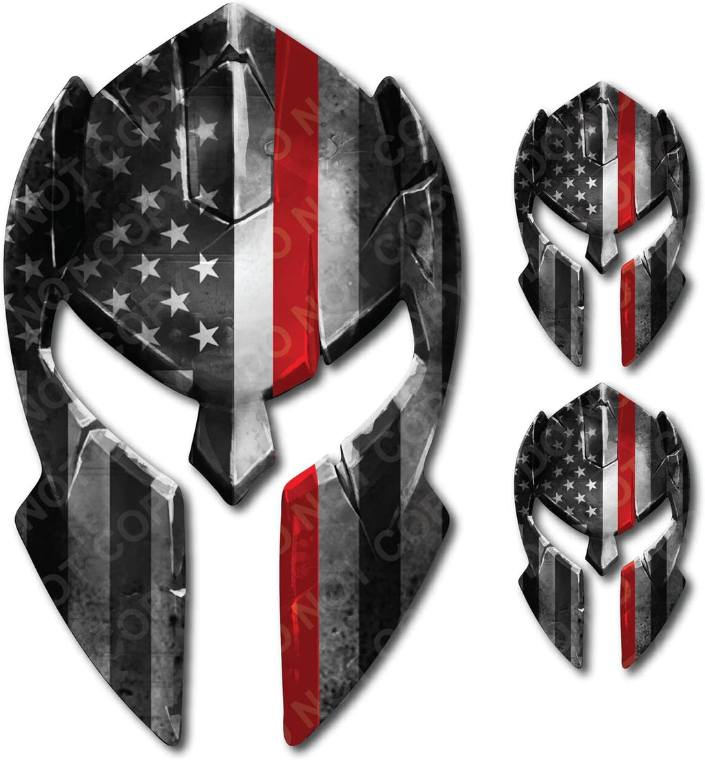 Thin Red Line Stripe Spartan Gladiator 300 Helmet American Flag Auto Decal Bumper Sticker for Car Truck RV SUV Boat Window Support US Military Firefighter Fireman Firewoman IAFF Fire Department