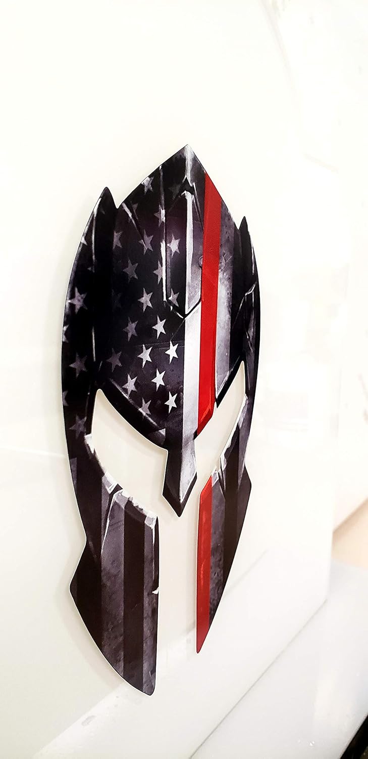 Thin Red Line Stripe Spartan Gladiator 300 Helmet American Flag Auto Decal Bumper Sticker for Car Truck RV SUV Boat Window Support US Military Firefighter Fireman Firewoman IAFF Fire Department