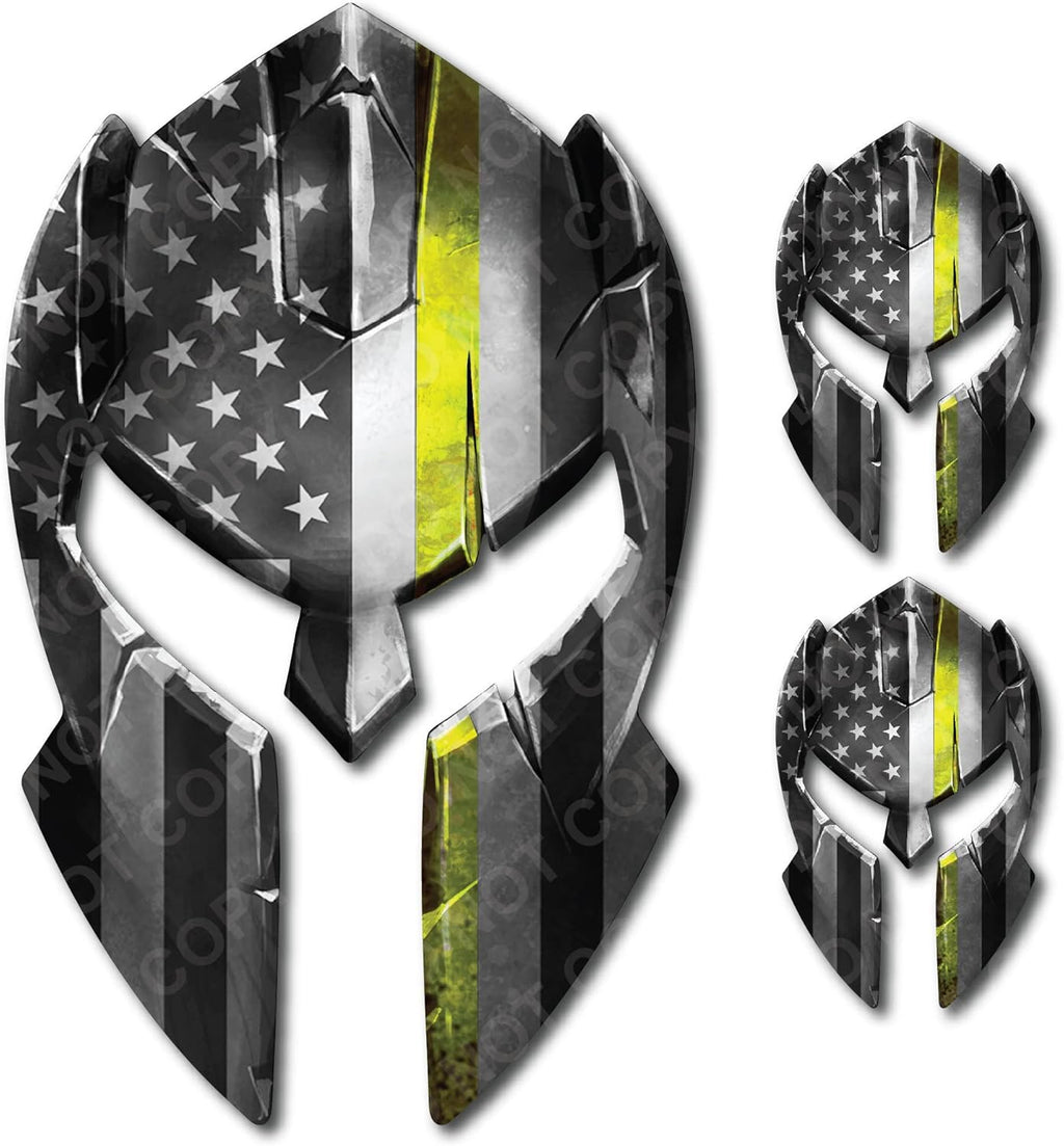 Thin Yellow Line Spartan Gladiator Helmet Decal Bumper Sticker for Car Truck Auto Universal fit Peel and Stick 3M Adhesive to Honor Dispatch Tow Truck EMS First Responder