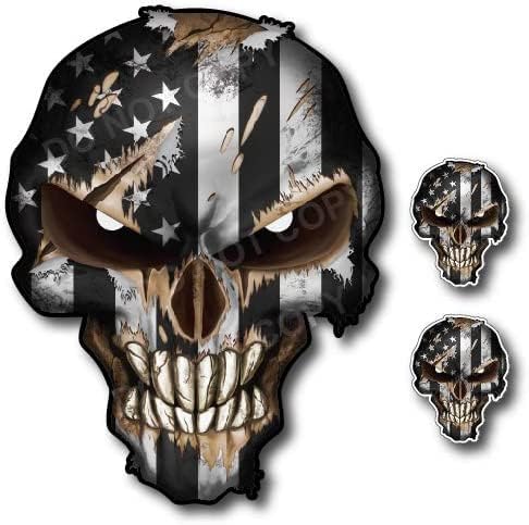 Skull with Reflective Eyes American Flag Vinyl Decal Stickers Car Truck Sniper Marines Army Navy Military Graphic