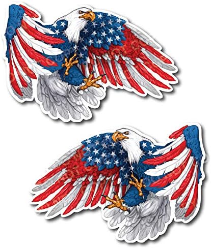 Bald Eagle American Flag Sticker/Decal - 8" x5.5" Inch 3M Vinyl Decal (2 Pack)