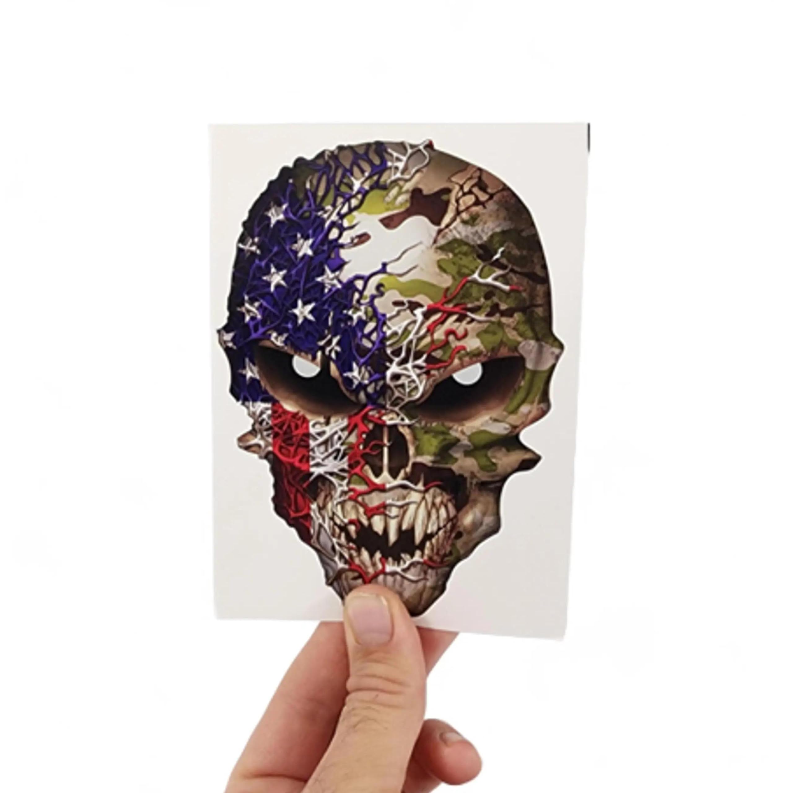 USA American Flag Skull Decal – Camo Camouflage Military Sticker for Car, Truck, SUV, Laptop, Toolbox – Patriotic Vinyl Skull Graphic, Durable Outdoor Weatherproof Decal for Veterans and Patriots