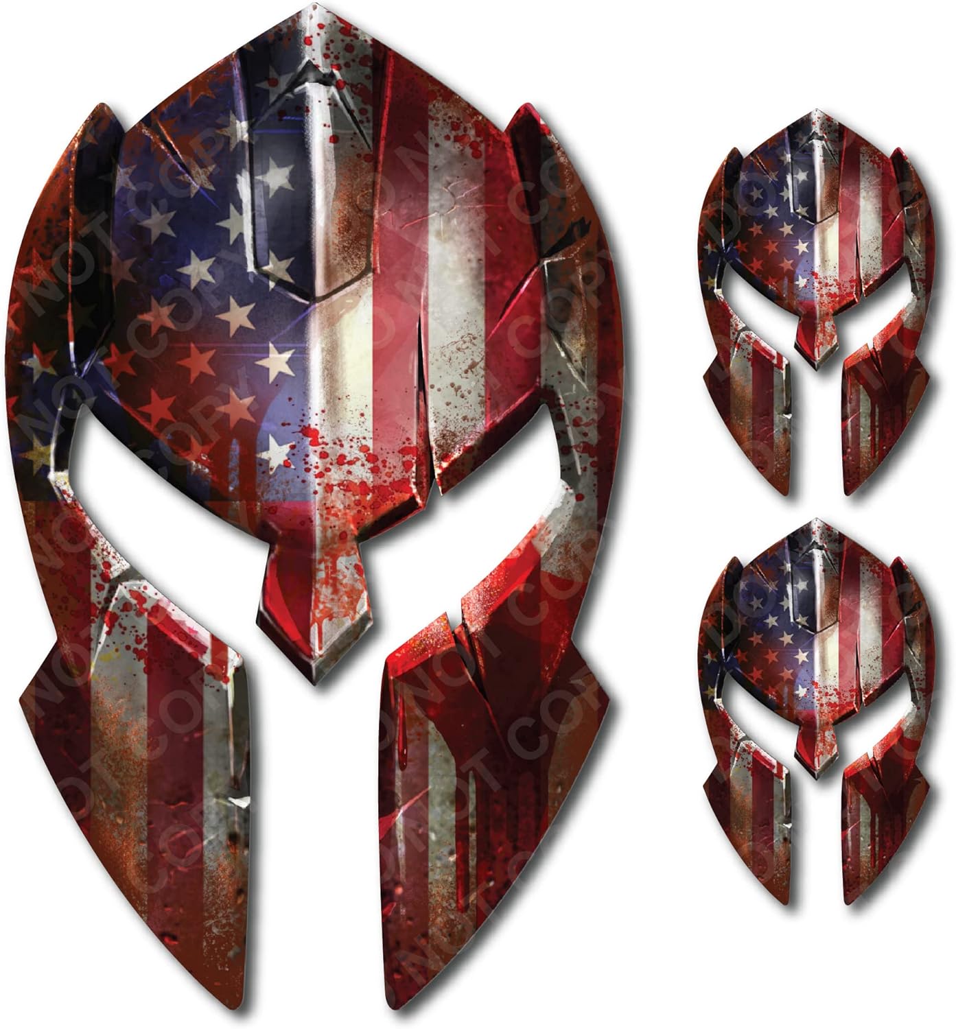 Decals by Haley 3 Pack USA American Flag Spartan Helmet Decal Distressed Tattered USA Gladiator Bloody Sticker Gun 2nd Amendment Molon Labe 300 Come and Take Them