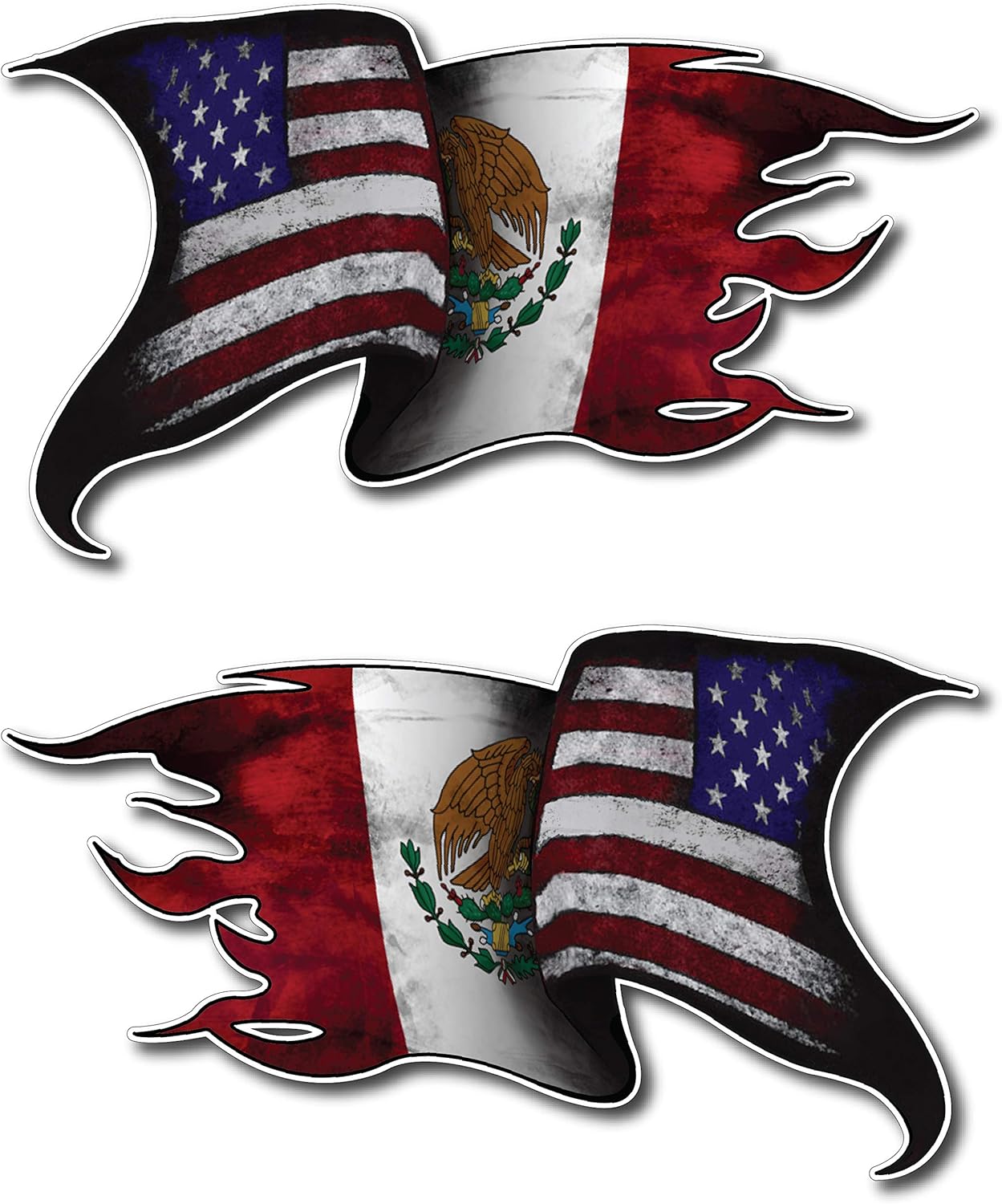 Decals by Haley Tattered Waving American Mexico Mexican Pride Country Flag Window Decal Bumper Sticker for Car Truck SUV Vehicle Peel and Stick 3M Vinyl