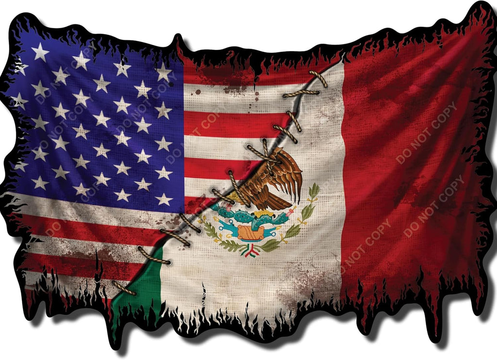 USA and Mexico Stitched Flag Decal – Vinyl Graphic for Cars, Laptop, Trucks, and Toolboxes – Peel and Stick – Removable and Weatherproof – Show American and Mexican Unity