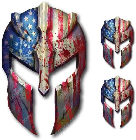 Pack of 3 USA Spartan Helmet Decal Distressed Tattered American Flag Gladiator Vinyl Decal Sticker Gun
