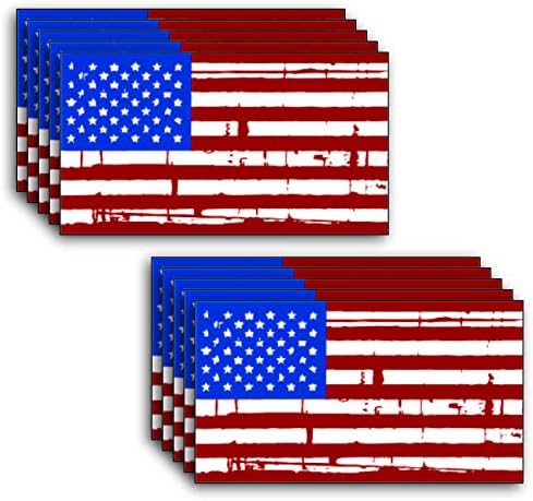 10 Pack of USA Tattered Distressed New American Flag Grunge Style Vinyl Decal Stickers Car Truck 5.5" x 3"