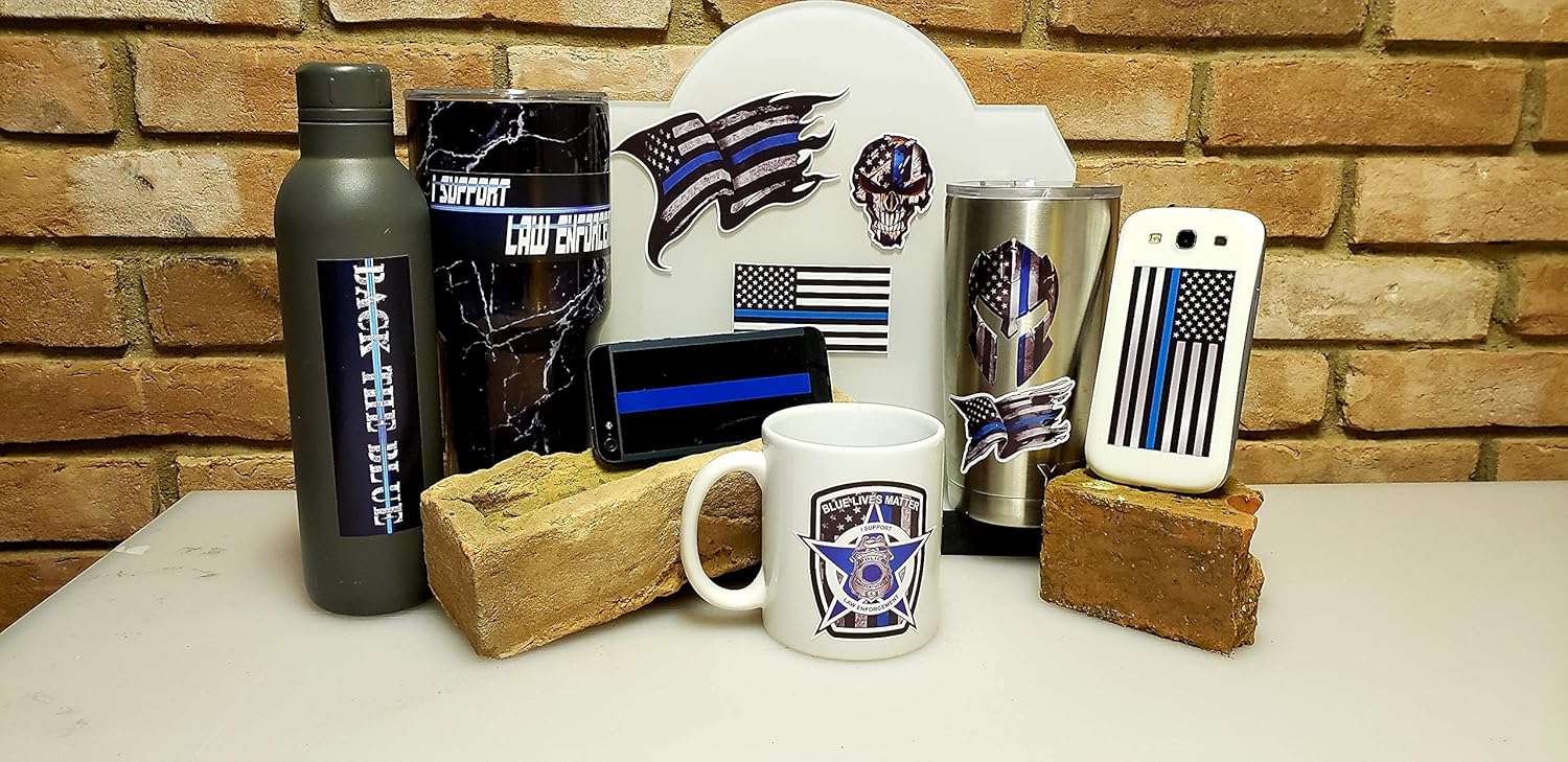 Small Mega Variety Pack of Thin Blue Line Skull Police Officer Blue Lives Matter American Flag Vinyl Decal Sticker Car Truck BLM(10 Pack)