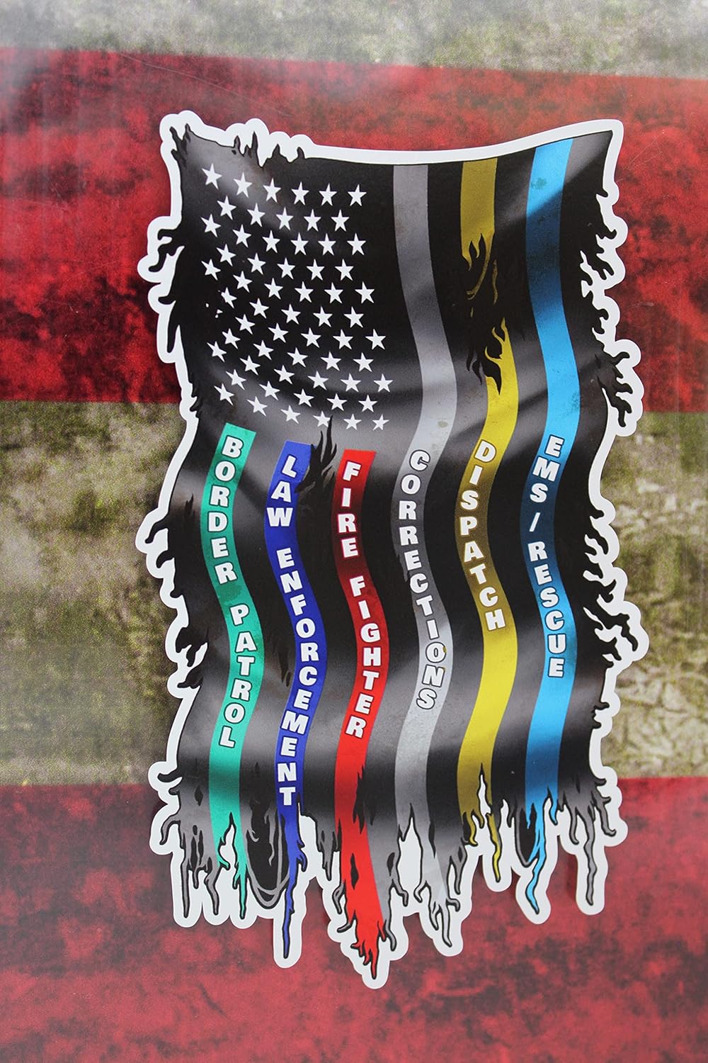 Pack of 3 Thin Blue Red Green Silver Gold FIRE Police EMS Nurse Military Dispatch Corrections Flag Decal Vinyl Sticker 3.5 x 6 inch