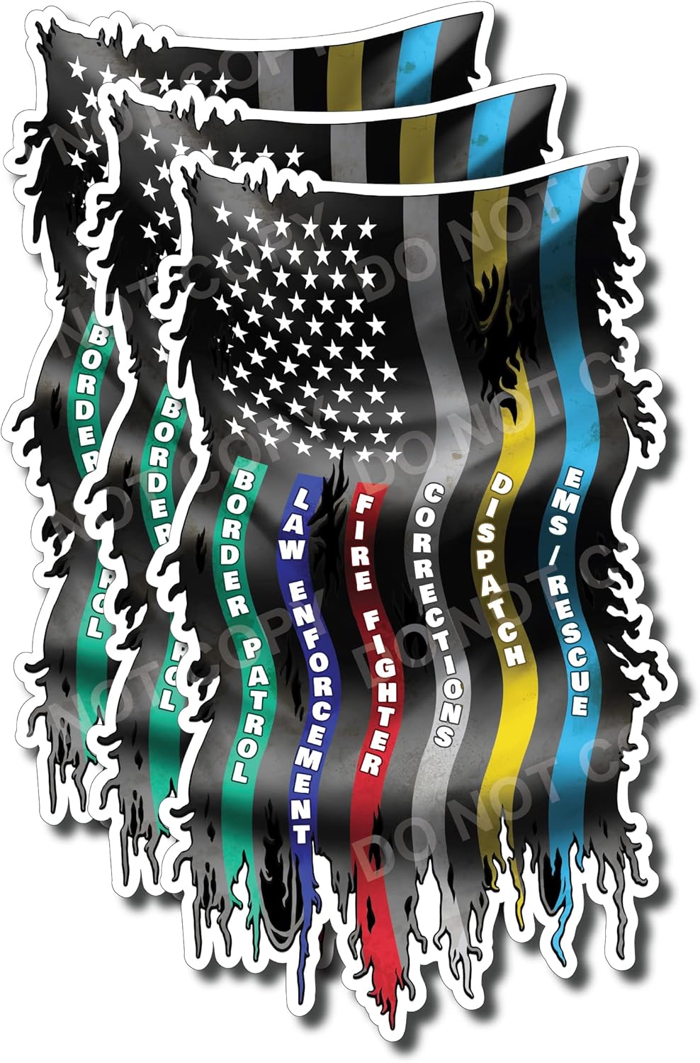 Pack of 3 Thin Blue Red Green Silver Gold FIRE Police EMS Nurse Military Dispatch Corrections Flag Decal Vinyl Sticker 3.5 x 6 inch