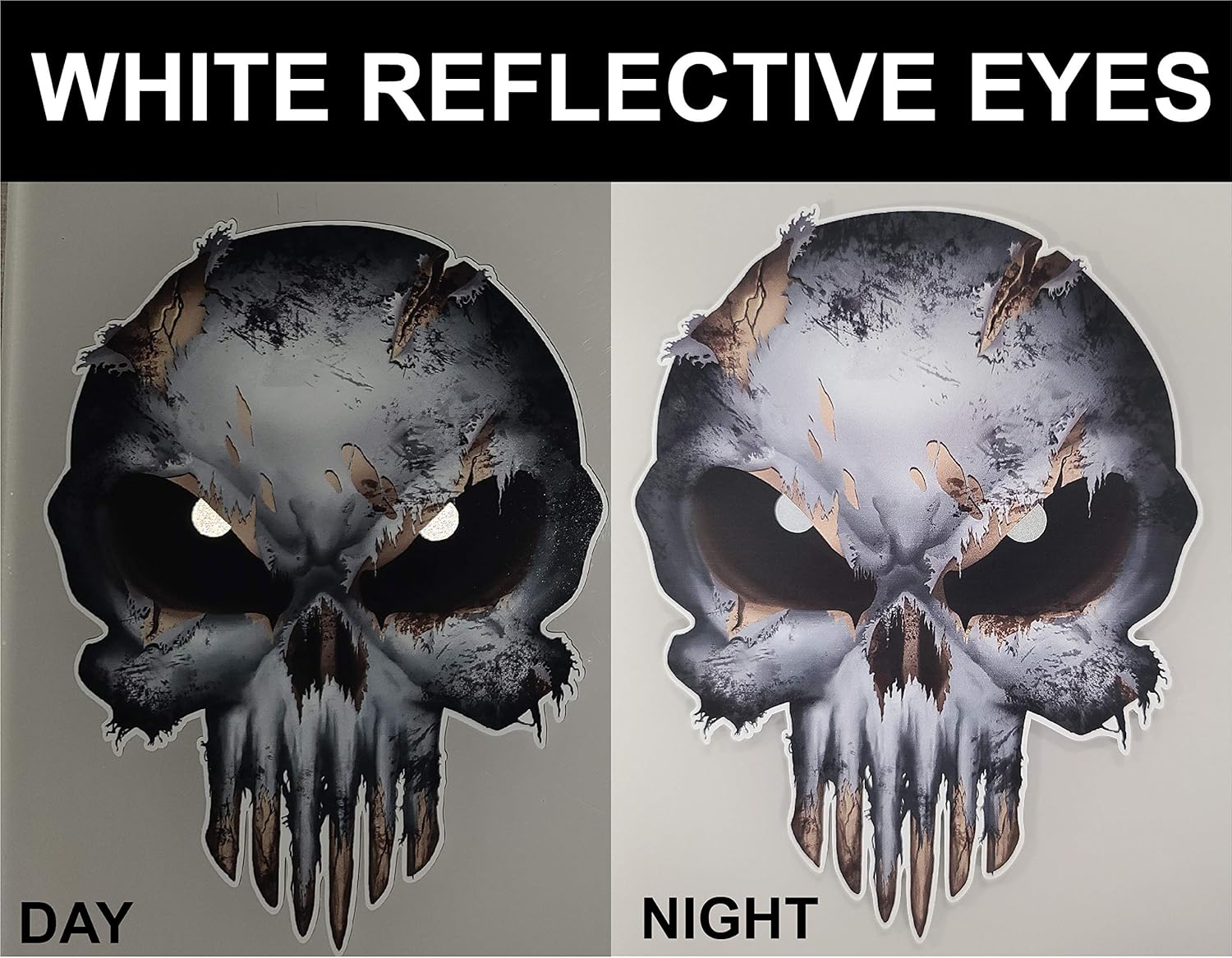 White Reflective Eyes Bone Skull Cracked American Flag Vinyl Decal Stickers Car Truck Sniper Marines Army Navy Military Graphic 5" x 6.5"