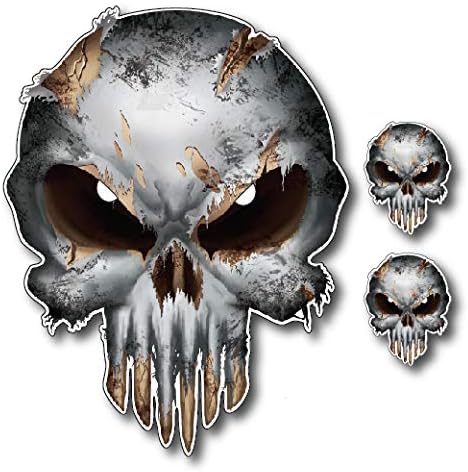 White Reflective Eyes Bone Skull Cracked American Flag Vinyl Decal Stickers Car Truck Sniper Marines Army Navy Military Graphic 5" x 6.5"